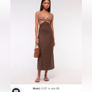 NWT The A&F Julia Slip Cutout Maxi Dress - Brown XL Tall